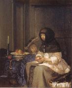 Gerard Ter Borch Woman peeling an apple oil painting